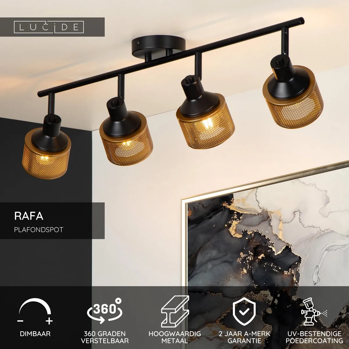 Lucide RAFA Plafondspot 4xE14 - Zwart