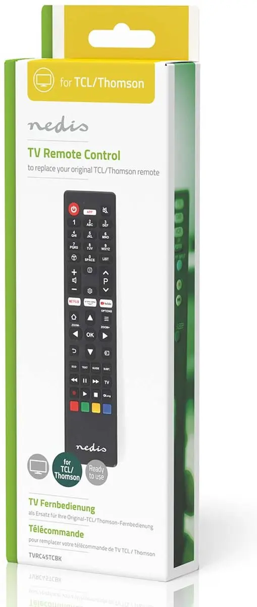 Nedis TVRC45TCBK Vervangende Afstandsbediening - TCL/Thomson - Zwart