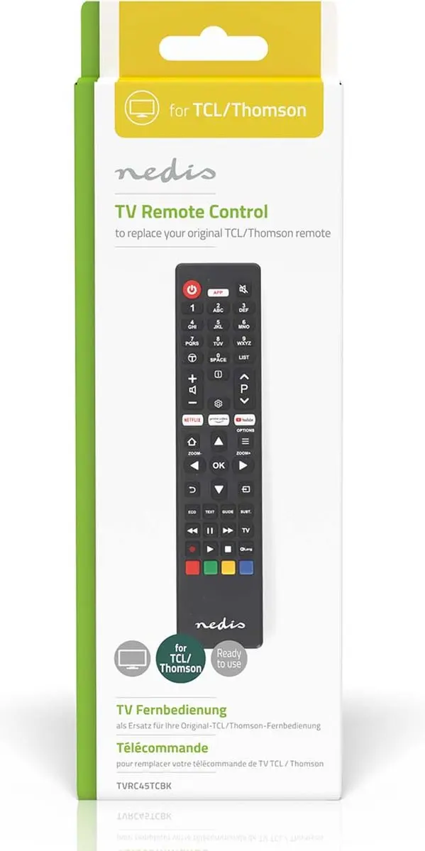 Nedis TVRC45TCBK Vervangende Afstandsbediening - TCL/Thomson - Zwart