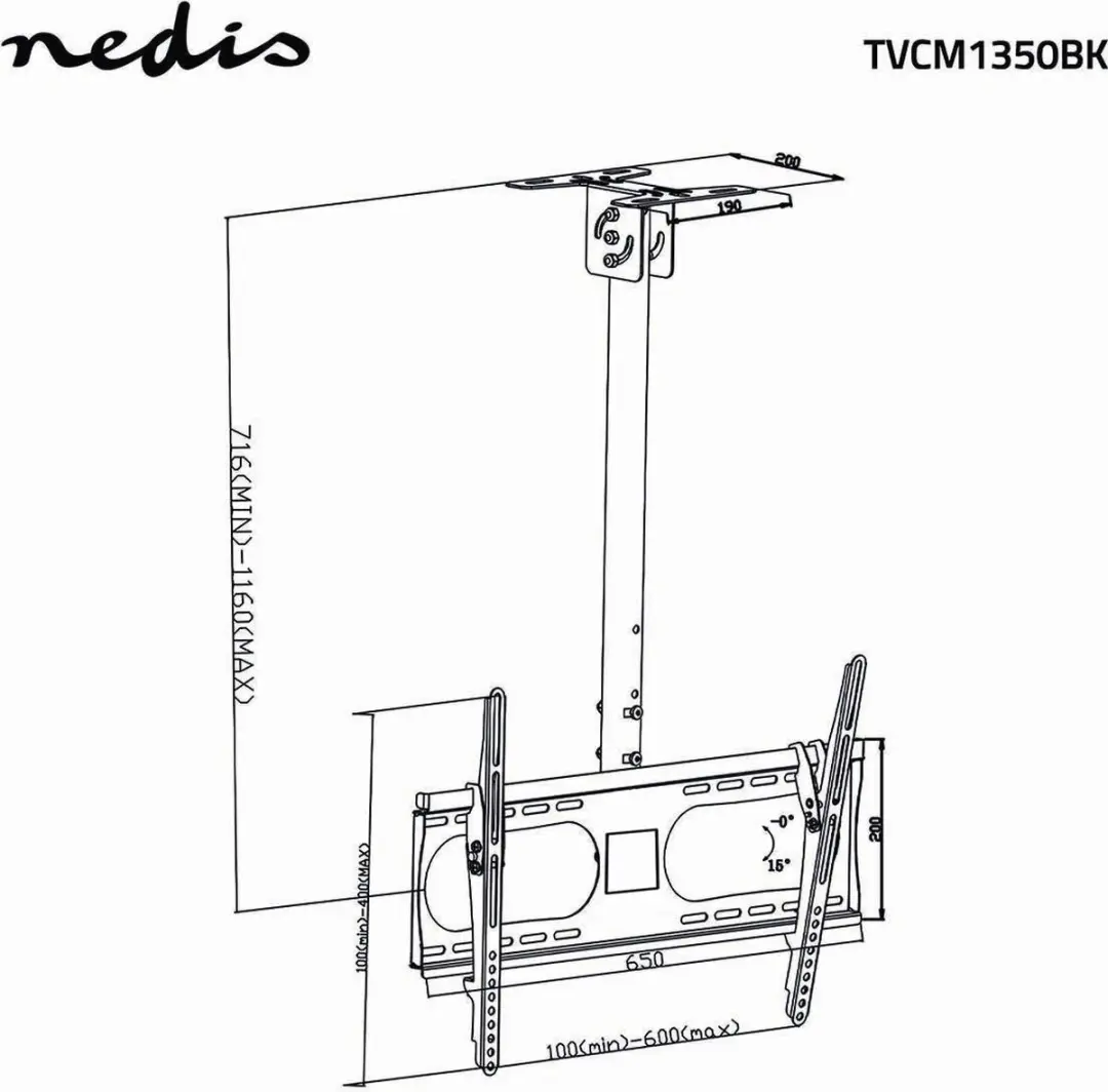 Nedis TVCM1350BK TV-Plafondbeugel 42-65" - 45 kg - Zwart