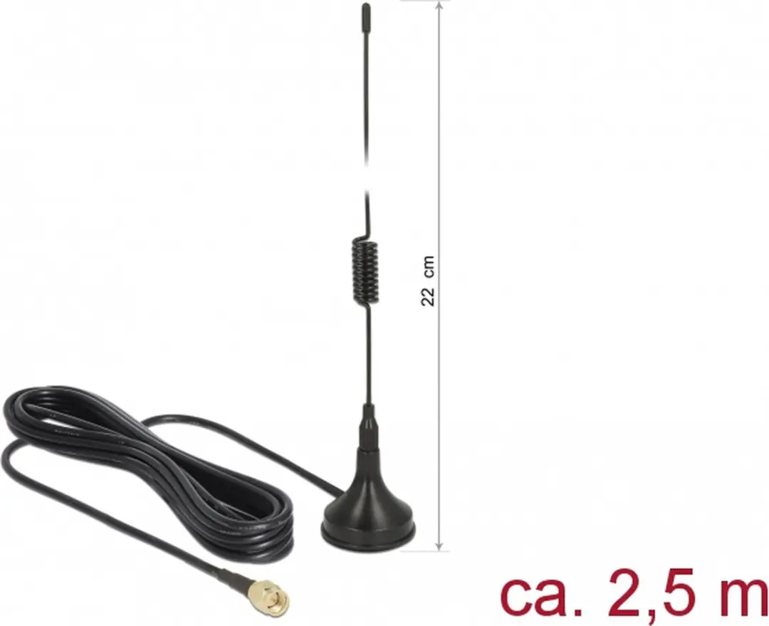 Delock GSM/UMTS/LTE Antenne SMA 2dBi RG-174 2,5m