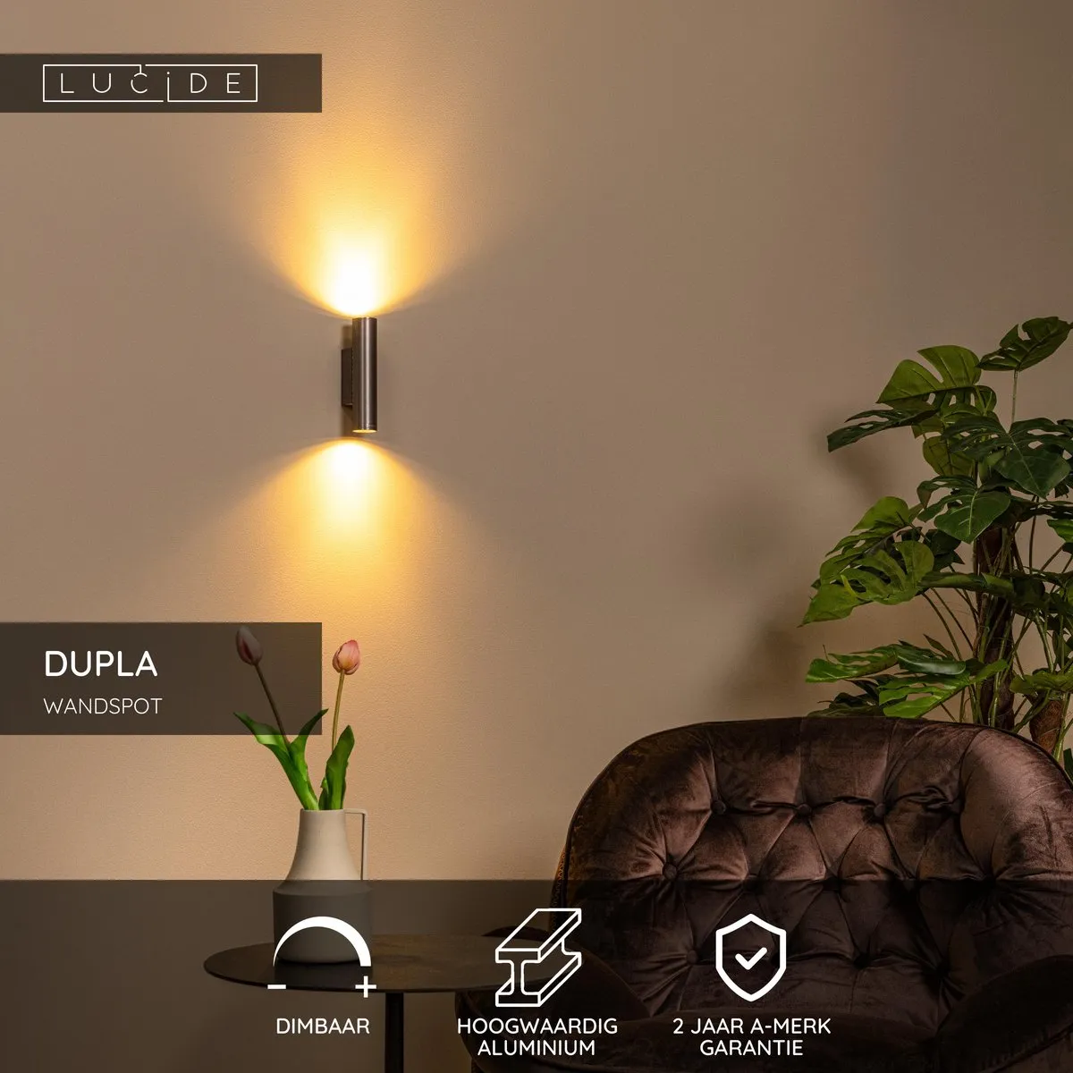 Lucide Dupla Wandspot 2xGU10 Grijs ijzer