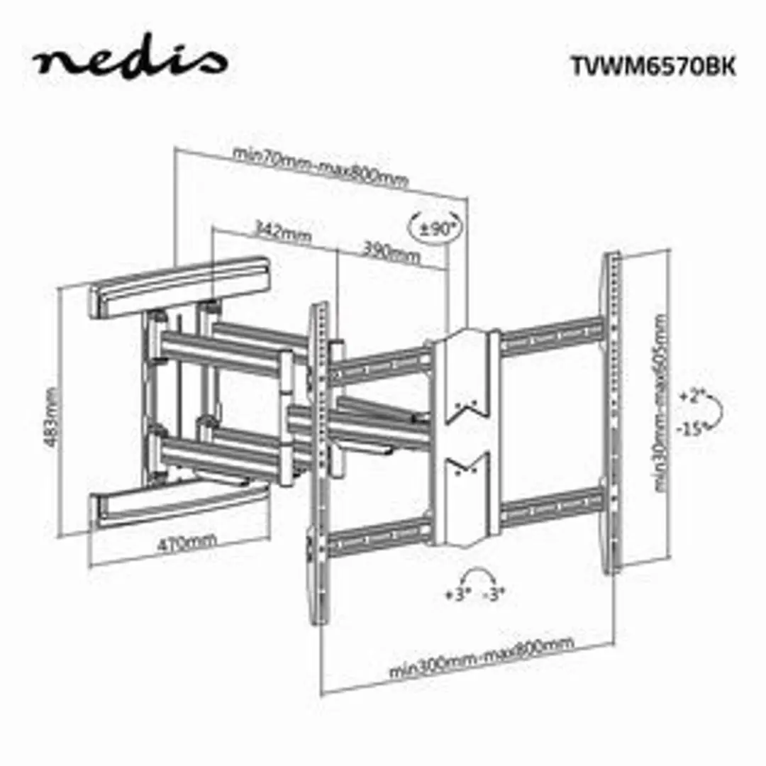 Nedis TVWM6570BK Draaibare Kantelbare TV-Muurbeugel - 70 kg - Zwart