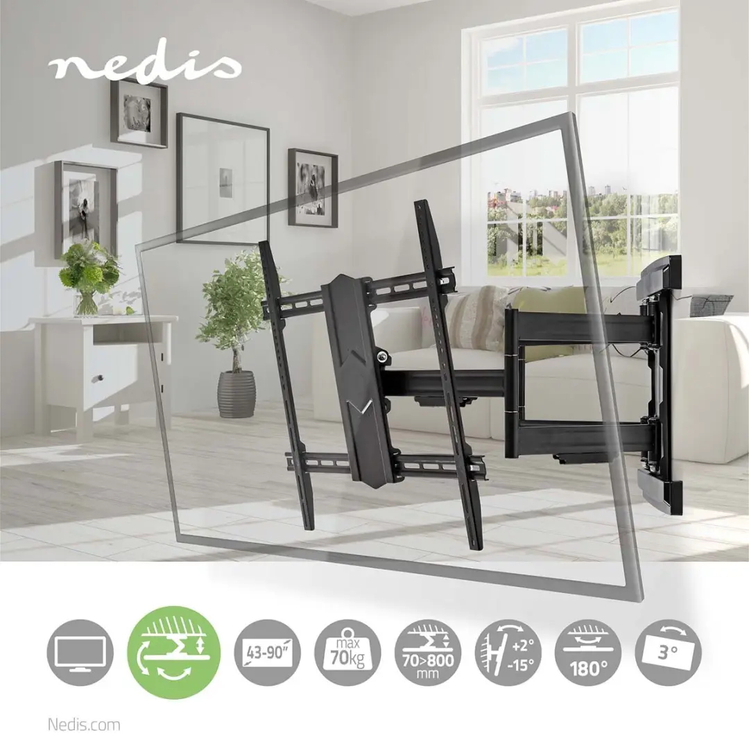 Nedis TVWM6570BK Draaibare Kantelbare TV-Muurbeugel - 70 kg - Zwart