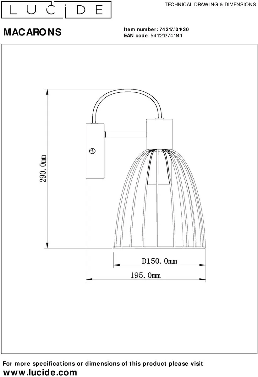 Lucide Macarons Wandlamp E27 - Zwart