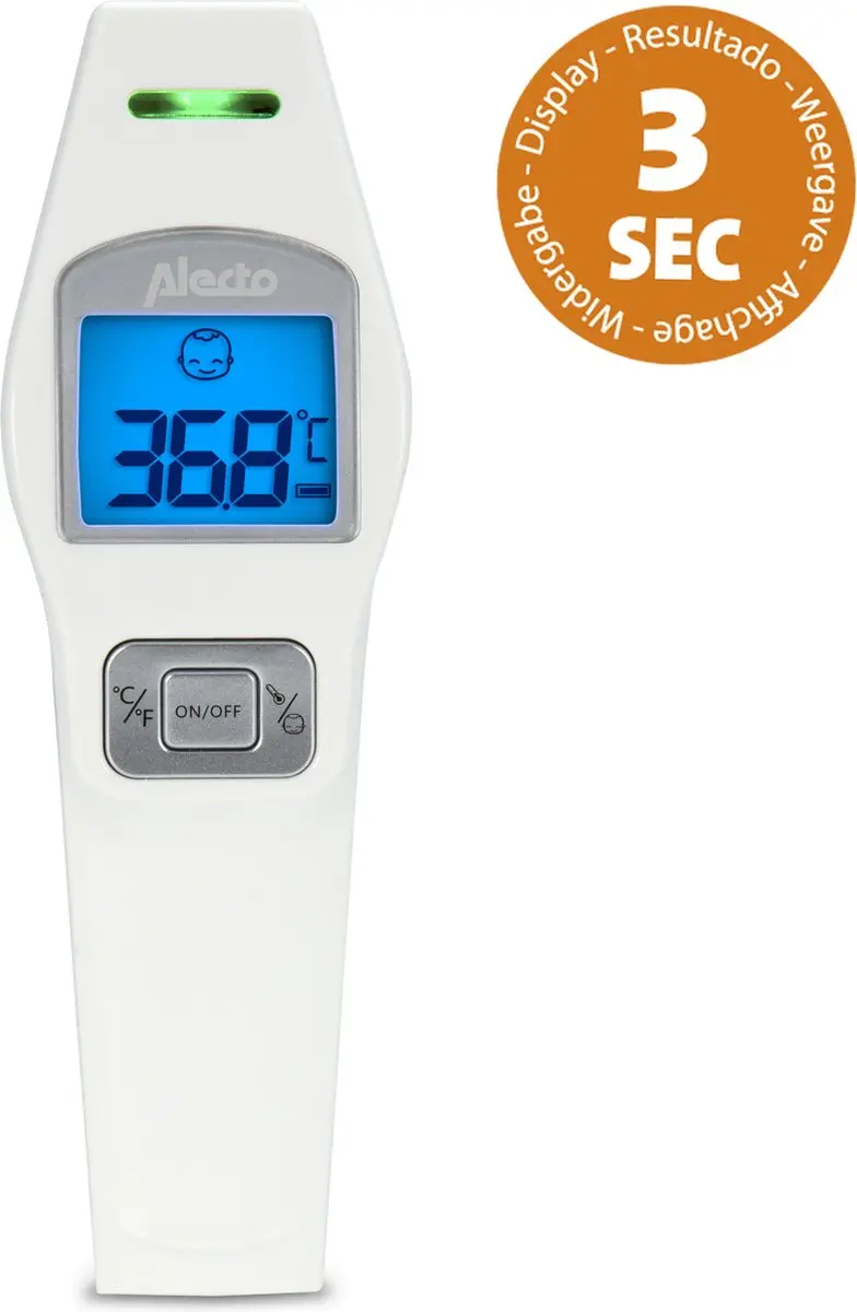 Alecto BC-37 Infrarood Voorhoofdthermometer - Wit-Grijs