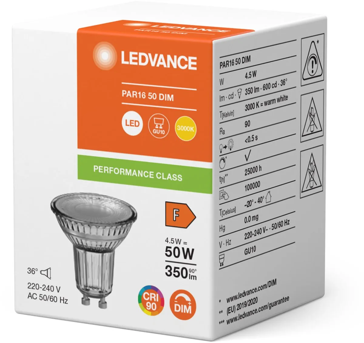 LEDVANCE Performance GU10 PAR16 4.5W 350lm - 10 Stuks