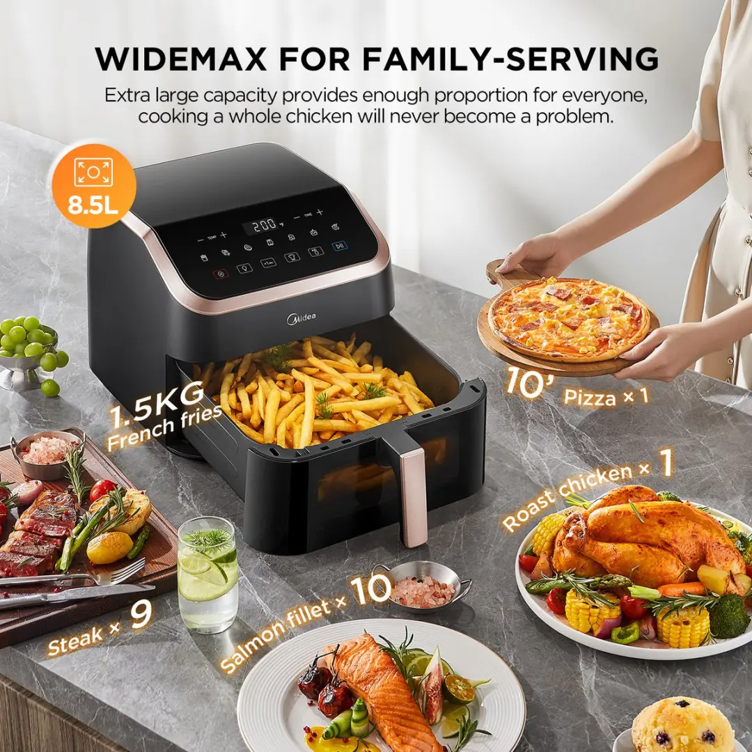 Midea MF-CY85K Airfryer 8.5L - 1600W - 10 Presets - Zwart