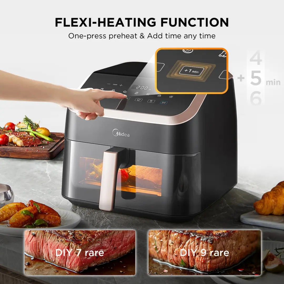 Midea MF-CY85K Airfryer 8.5L - 1600W - 10 Presets - Zwart