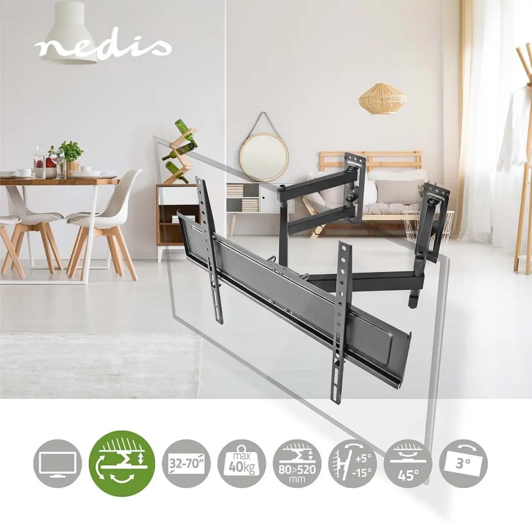 Nedis TVWM5350BK TV-Muurbeugel - Draai- en kantelbaar - 40 kg - Zwart