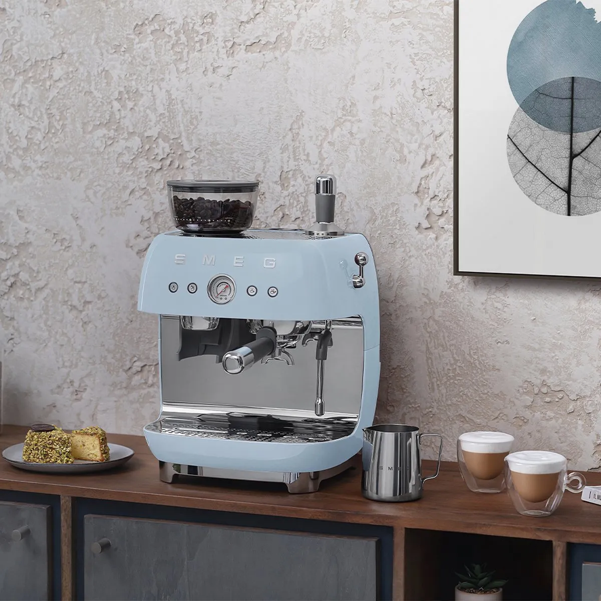 Smeg EGF03 Espressomachine met bonenmaler - Pastelblauw