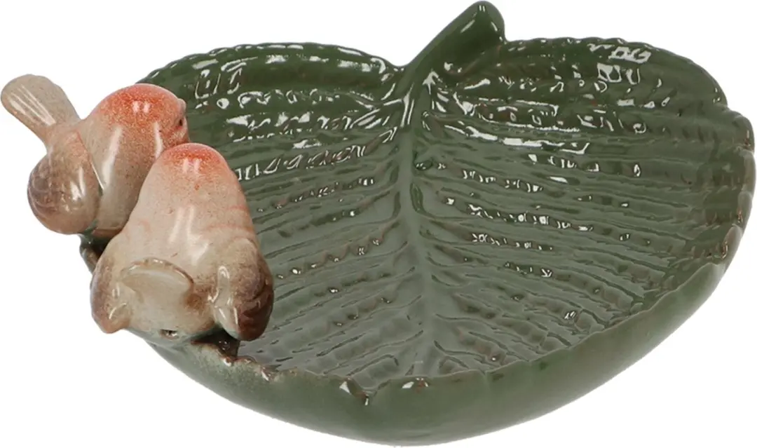 Esschert Design Vogelbad Keramiek Blad - Groen - afbeelding 6 van 6