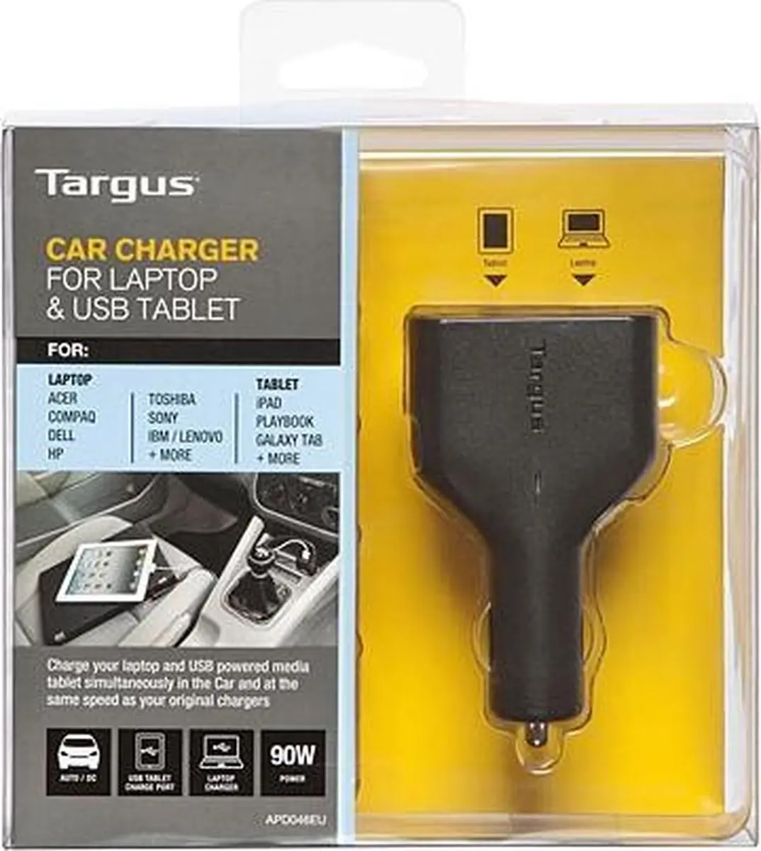 Targus APD046EU Autolader 90W - 2x USB-C - Zwart