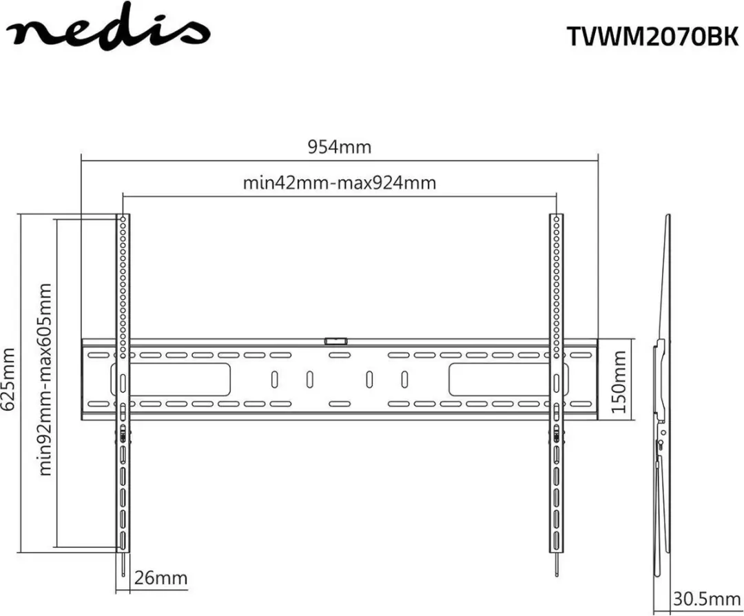 Nedis TVWM2070BK Vaste TV-Muurbeugel - 100" - 75kg - Zwart