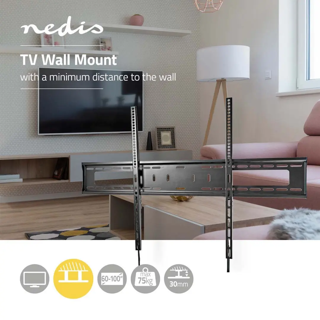 Nedis TVWM2070BK Vaste TV-Muurbeugel - 100" - 75kg - Zwart