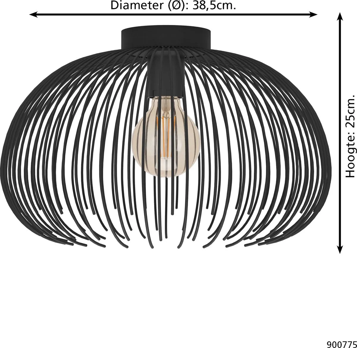 Eglo Venezuela-A Plafondlamp E27 - Ø38,5cm - Zwart
