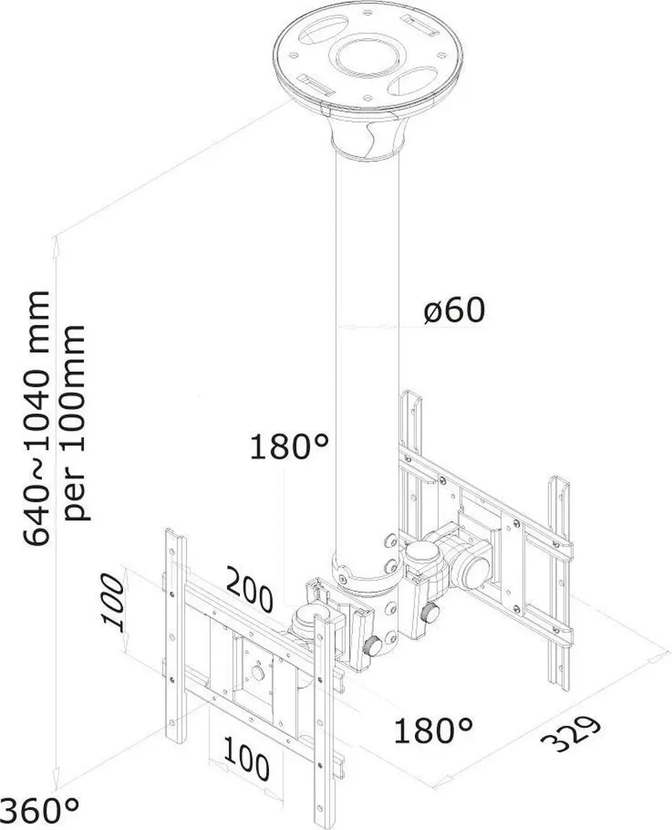 Neomounts FPMA-C200D TV Plafondbeugel - 40" - Zwart - afbeelding 6 van 6