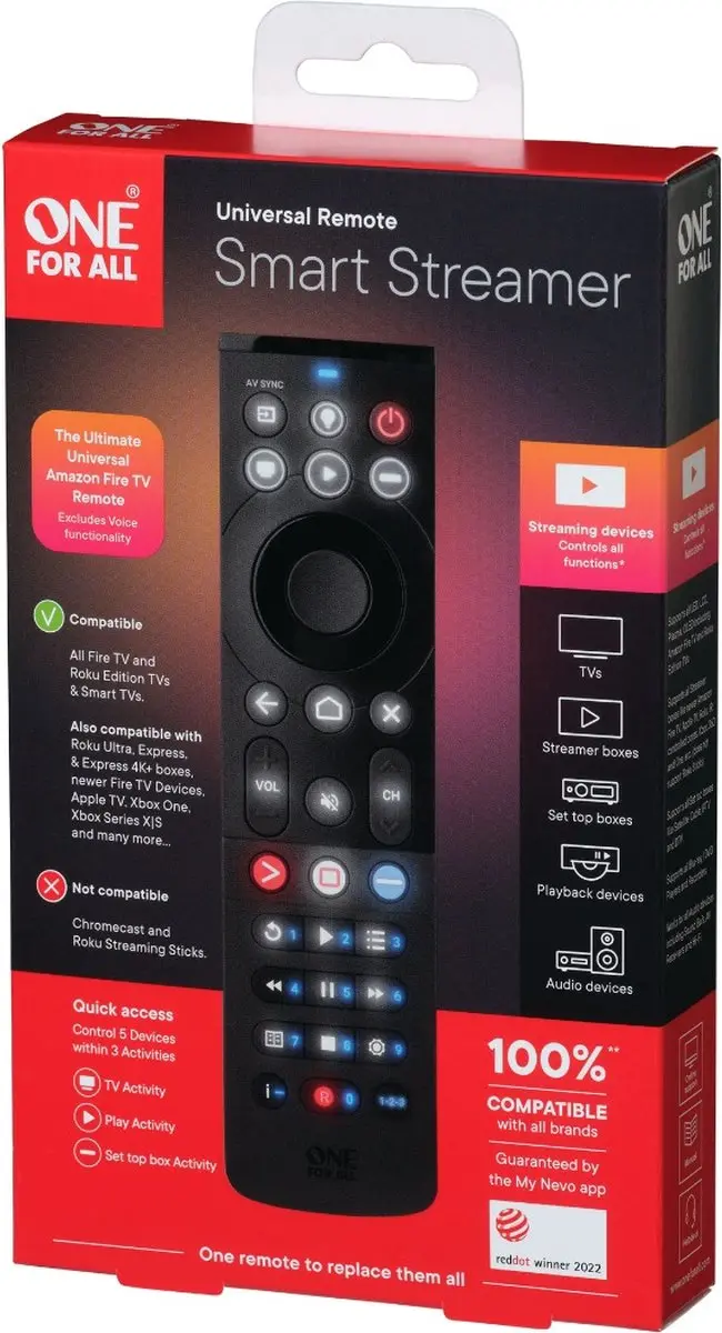 One For All URC7945 Smart Streamer Afstandsbediening - Bluetooth - Zwart