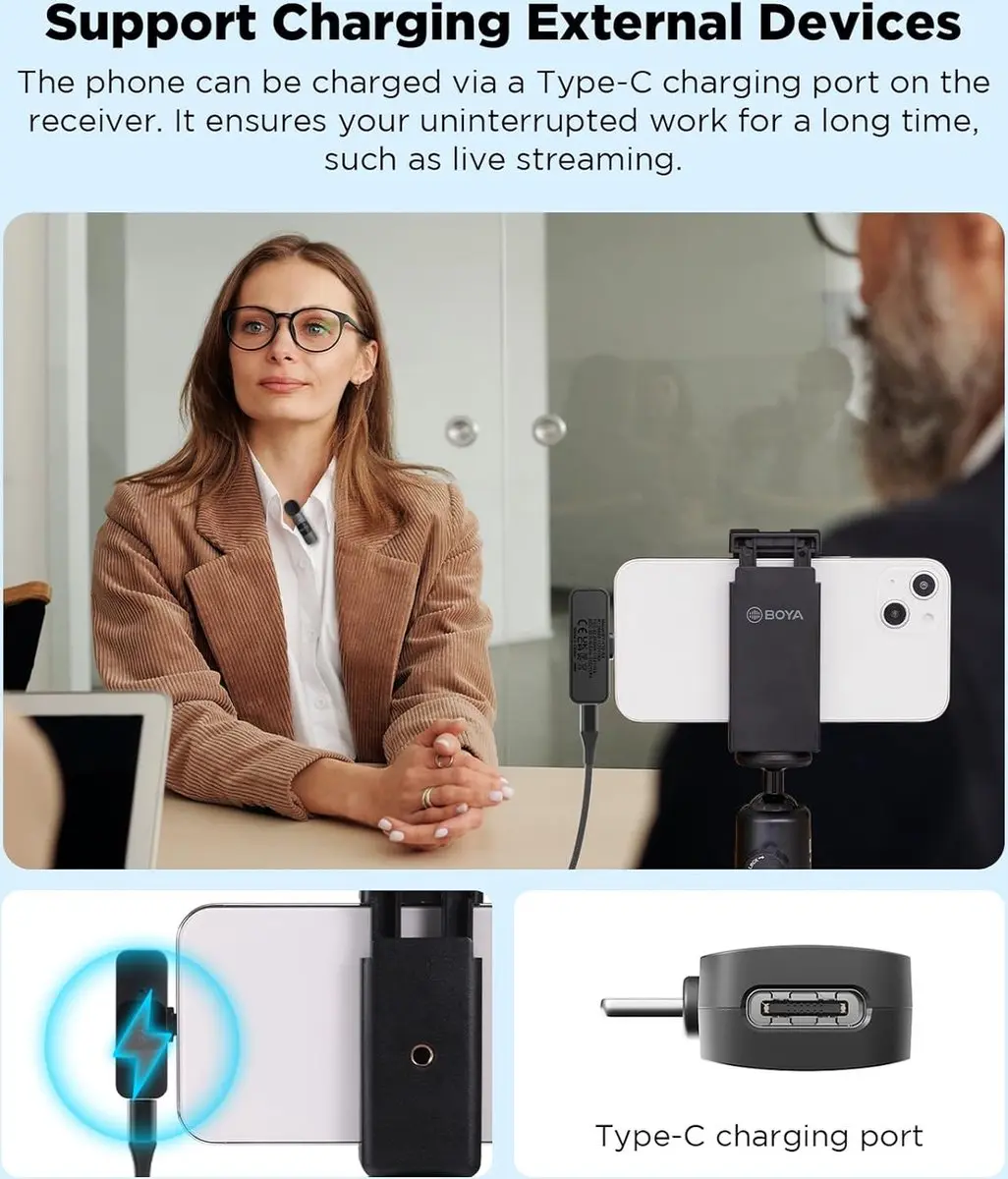 Boya BY-V20 Draadloze Microfoon USB-C Set - Zwart - afbeelding 6 van 6