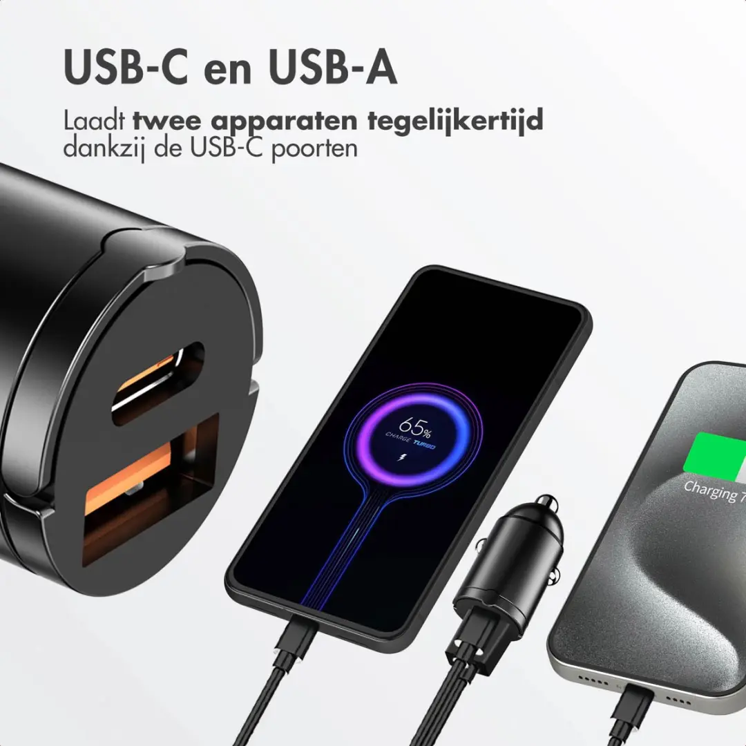 Accezz SH00081668 Autolader 65W - USB-C & USB-A - Zwart