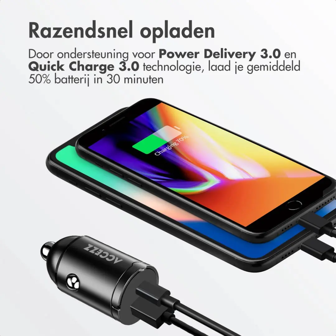 Accezz SH00081668 Autolader 65W - USB-C & USB-A - Zwart