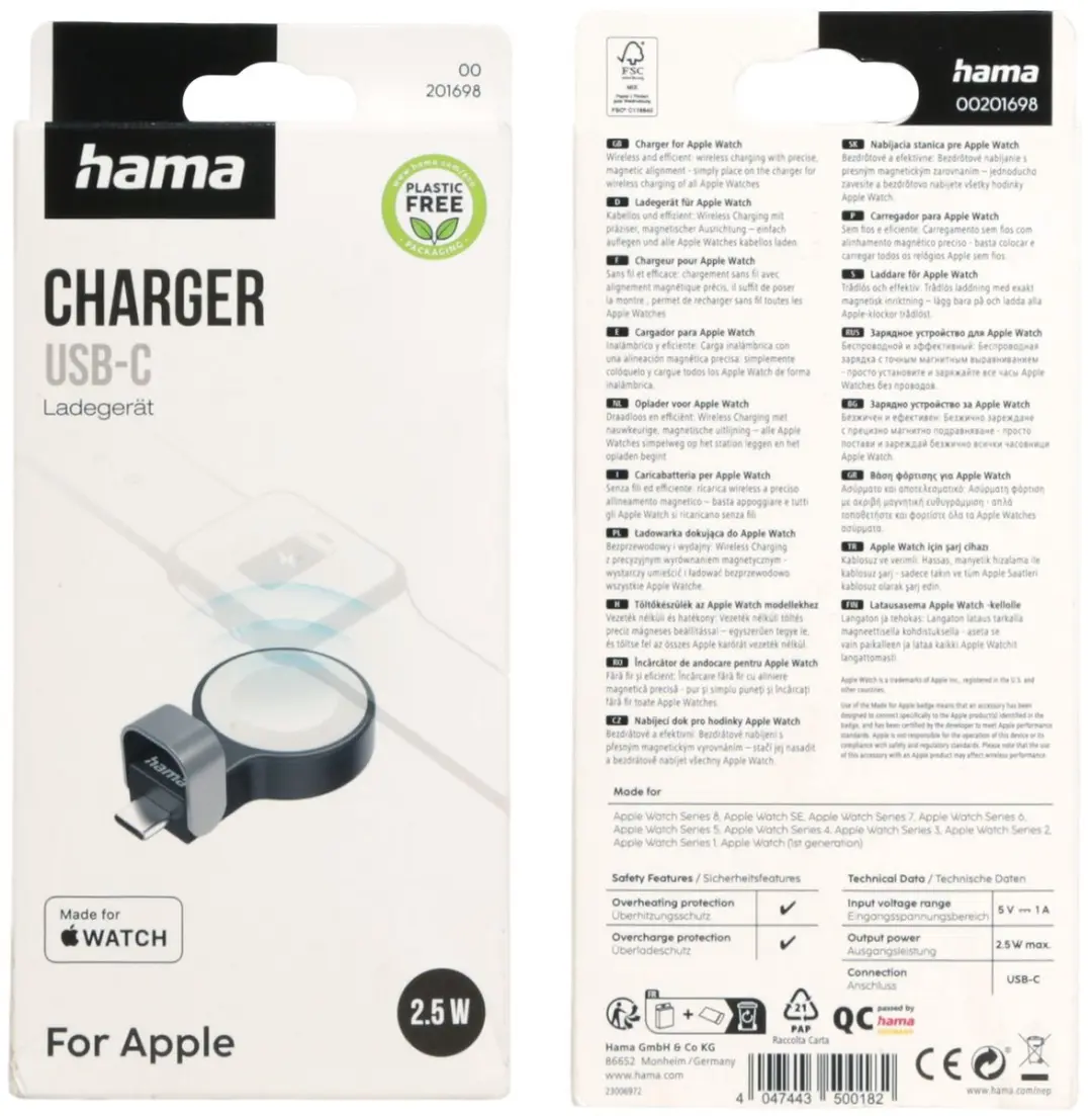 Hama 00201698 Apple Watch Oplader - MagSafe - 2.5W - Zwart