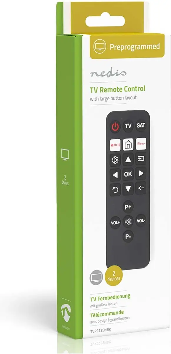 Nedis TVRC23SNBK Universele Afstandsbediening - Disney/Netflix - Zwart