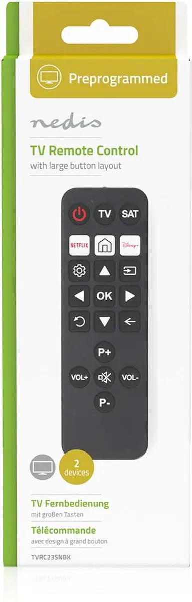 Nedis TVRC23SNBK Universele Afstandsbediening - Disney/Netflix - Zwart