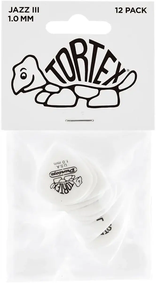 Dunlop Tortex White Jazz III Plectrum 1.00mm - 12 Stuks