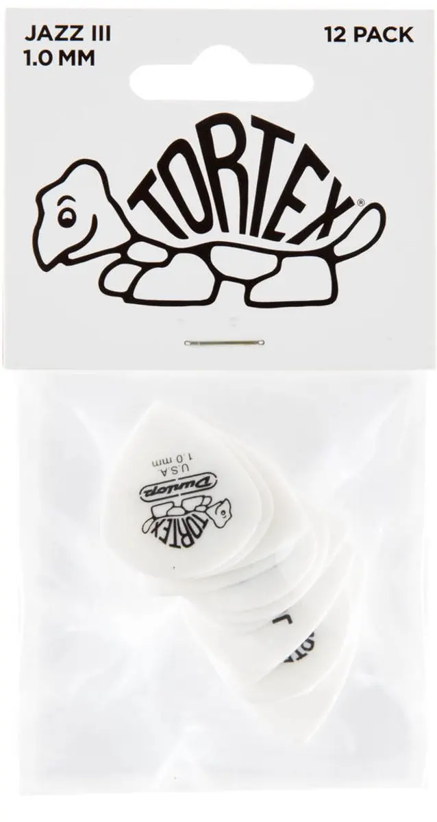 Dunlop Tortex White Jazz III Plectrum 1.00mm - 12 Stuks