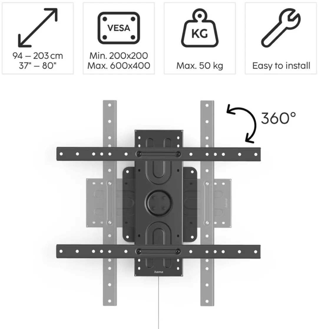 Hama TV Beugel 00220857 - Vast - 50kg - VESA 600x400 - Zwart