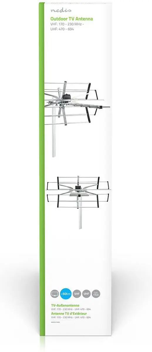 Nedis Buitenantenne ANOR5110ME - UHF/VHF - 11dB - 975mm - Zilver