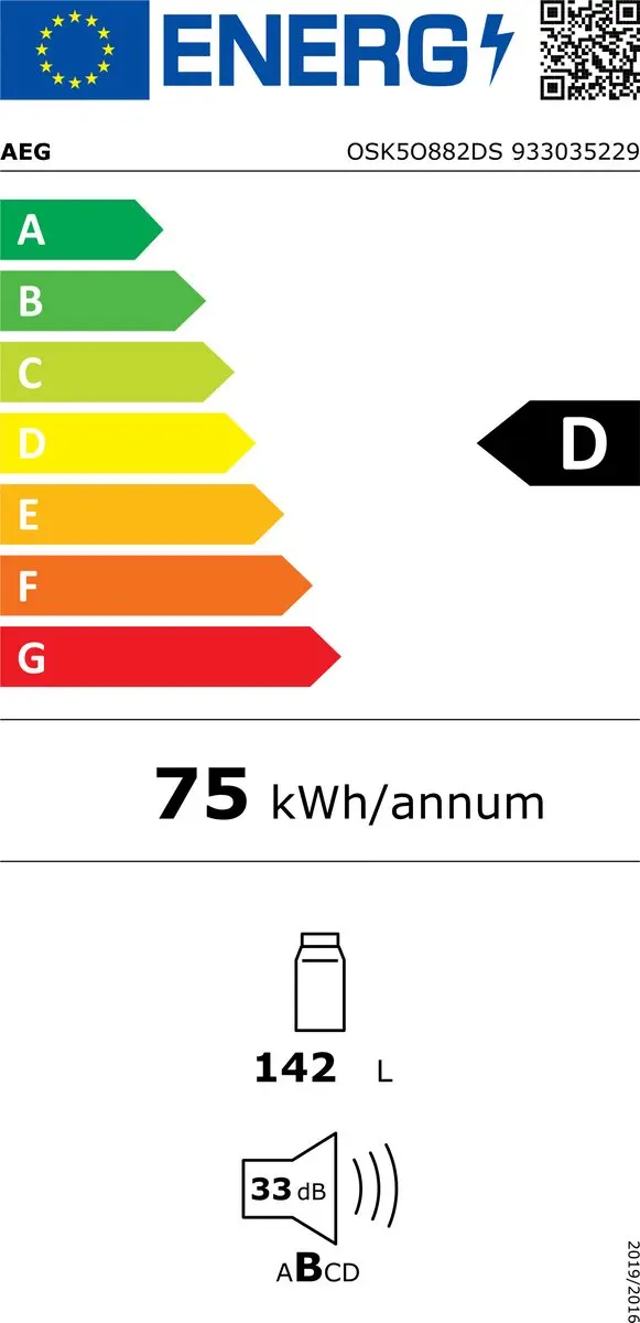 AEG OSK5O882DS Inbouwkoelkast 142L - 33 dB - Wit