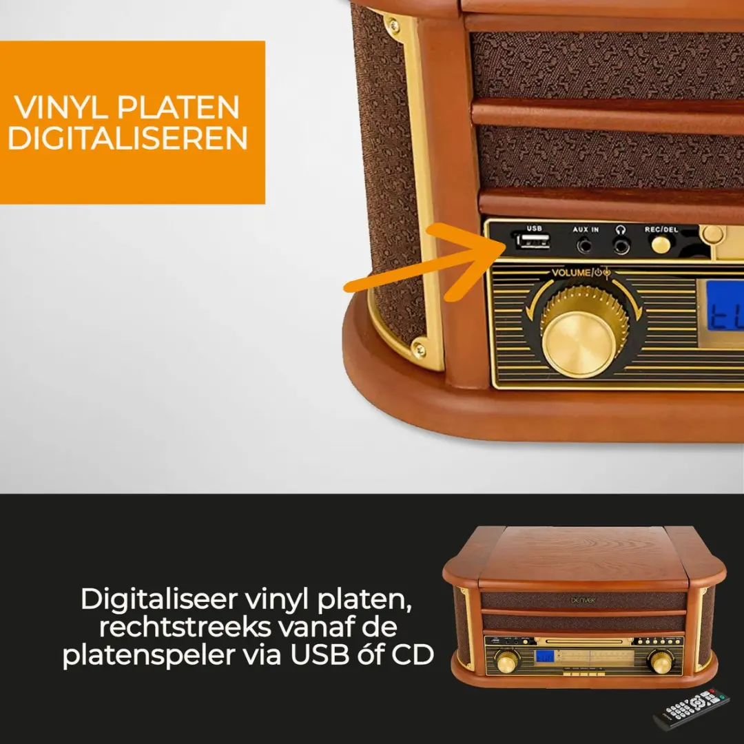 Denver MCR50 Retro Platenspeler - Hout