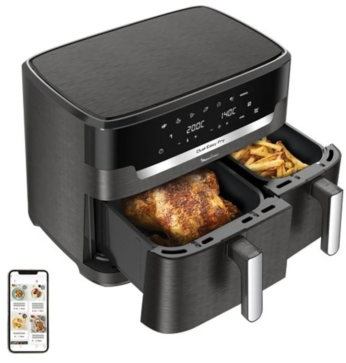 Moulinex EZ942HF0 Dubbele Heteluchtfriteuse 2020W - Houtskool