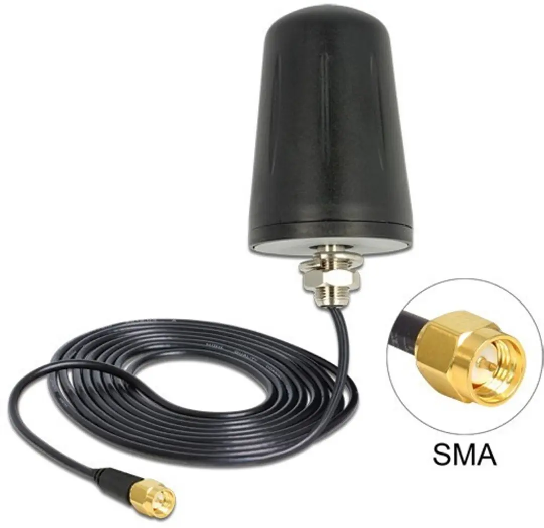 Delock LoRa Antenne 868 MHz SMA - 0 dBi - 3m RG-174 - Dakmontage - Zwart