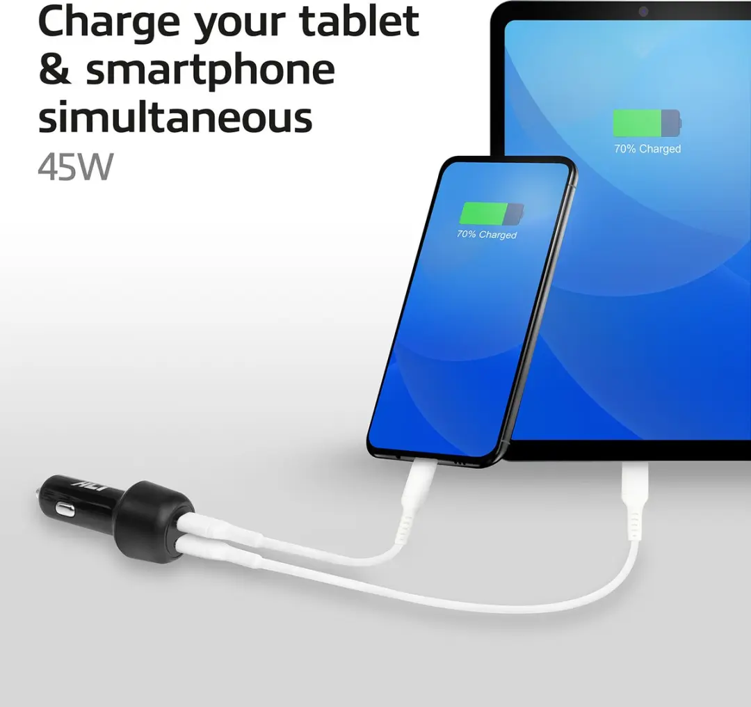 ACT AC2200 2-poorts USB-C Autolader 45W - Zwart