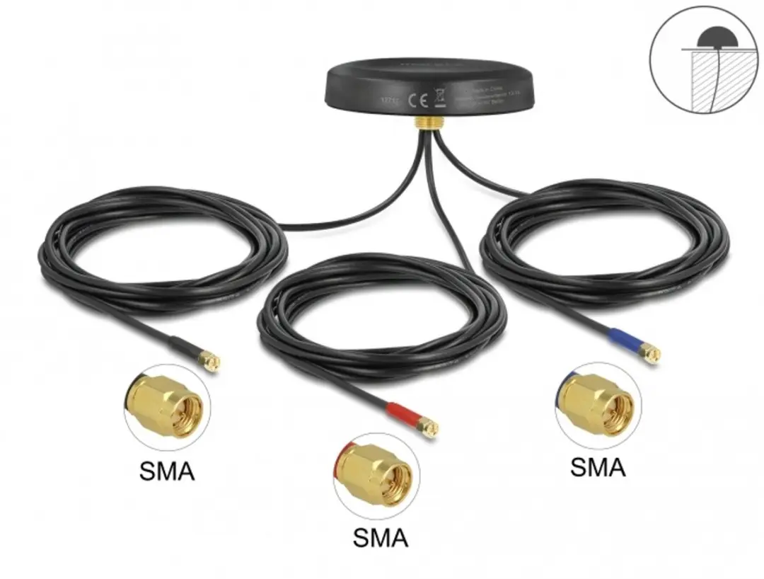 Delock 12717 Antenne Multiband LTE/UMTS/GSM/GNSS - 3x SMA - Buiten - Zwart - afbeelding 2 van 2