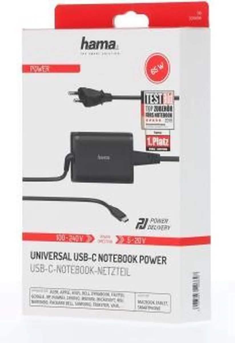 Hama Universele USB-C Netadapter 65W PD - Zwart