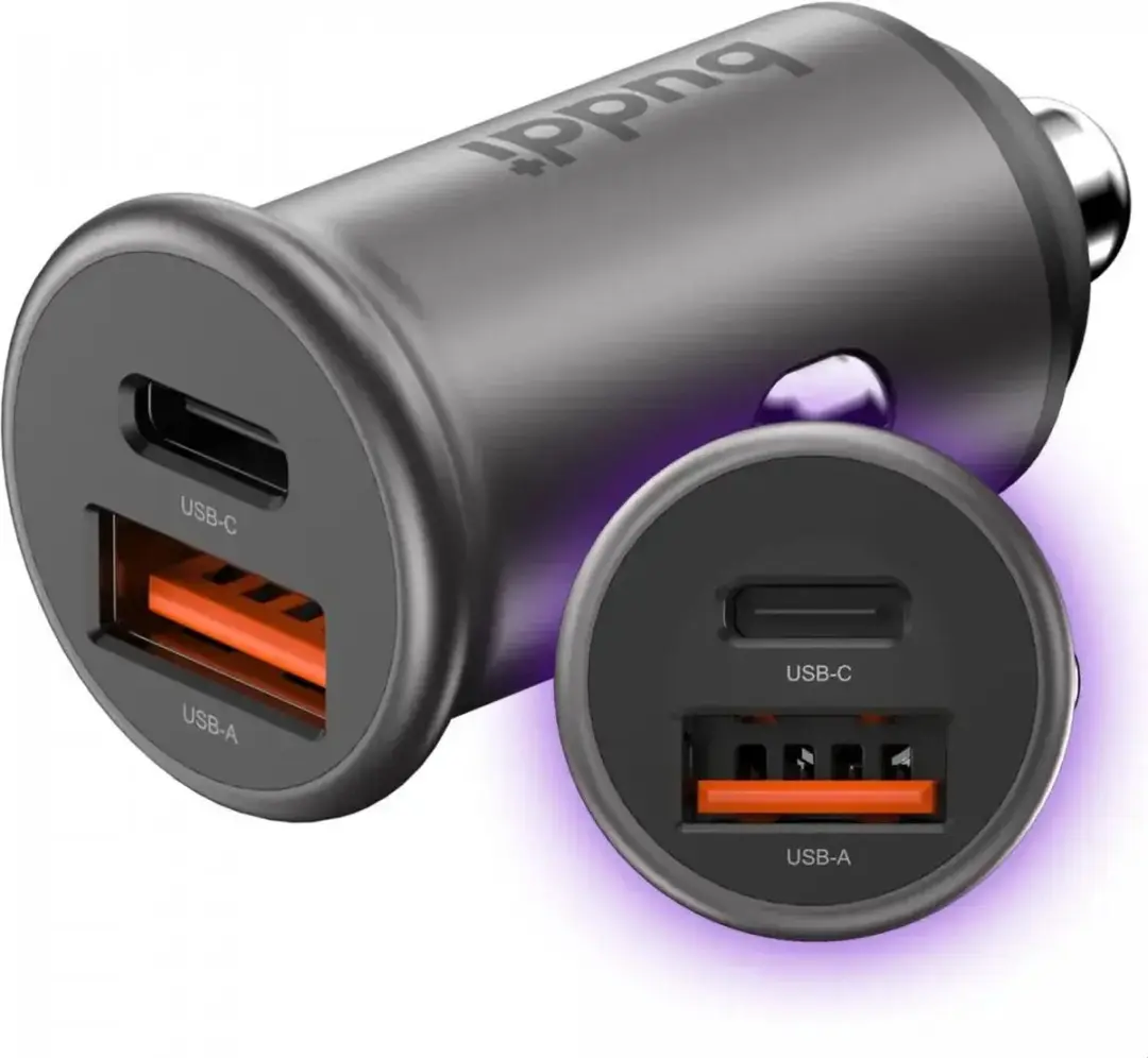 Buddi Power USB-C Autolader Duo Pack - 45W - Grijs
