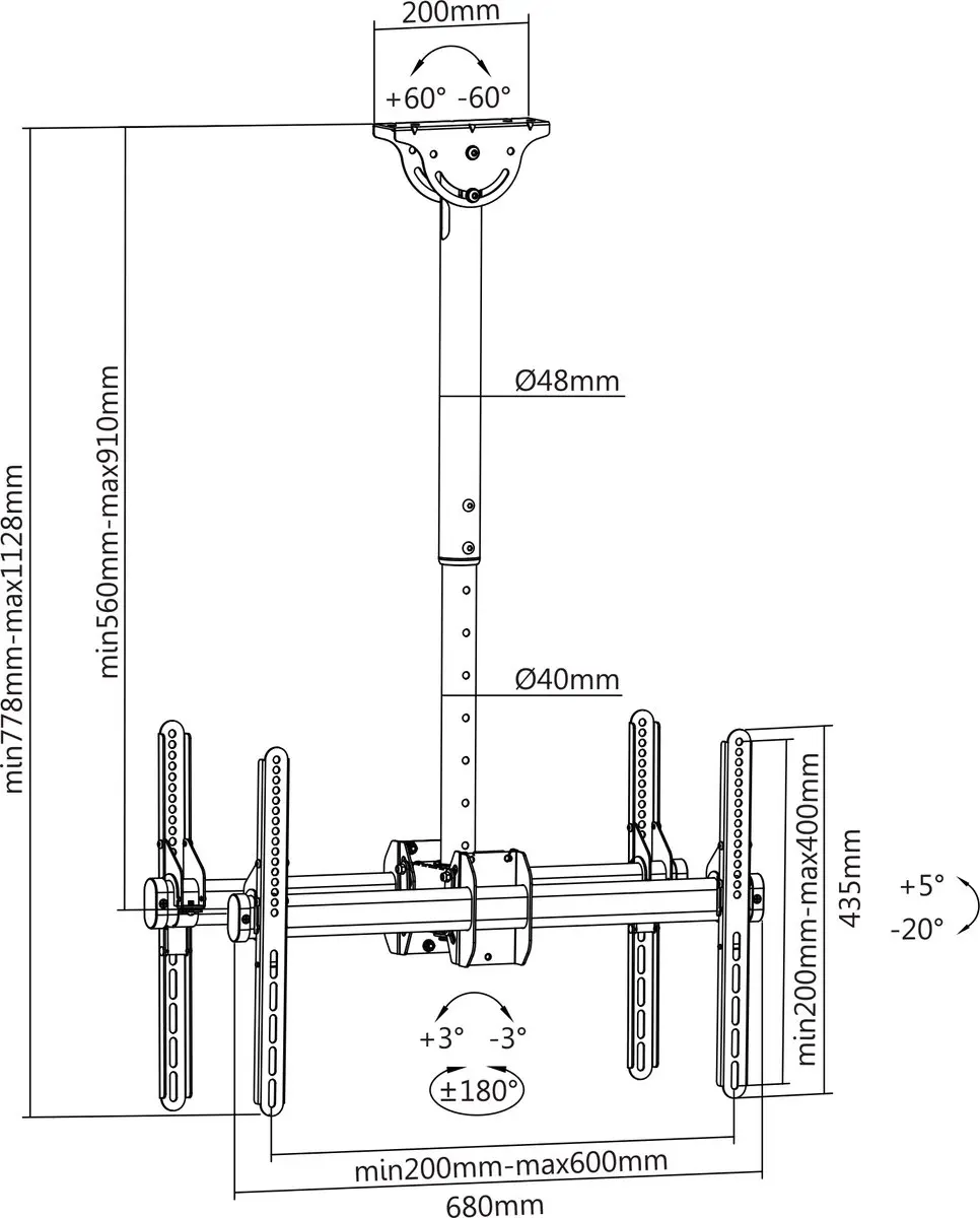 Deltaco ARM-0403 Plafondbeugel TV - 37-70" - Kantelbaar - Zwart