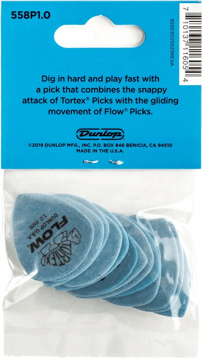 Dunlop Tortex Flow 558P1.0 Plectrums 1.0mm - Blauw