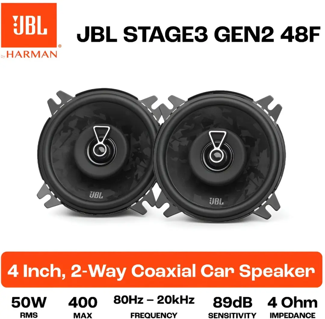 JBL Stage3 48F Autospeakers 4 Inch - 400W Piek - Zwart