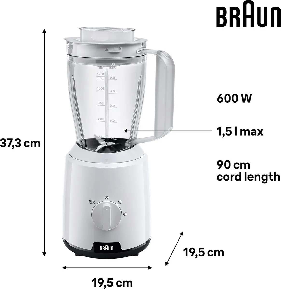 Braun PowerBlend 1 JB1000WH Blender - 600W - 1,5L - Wit