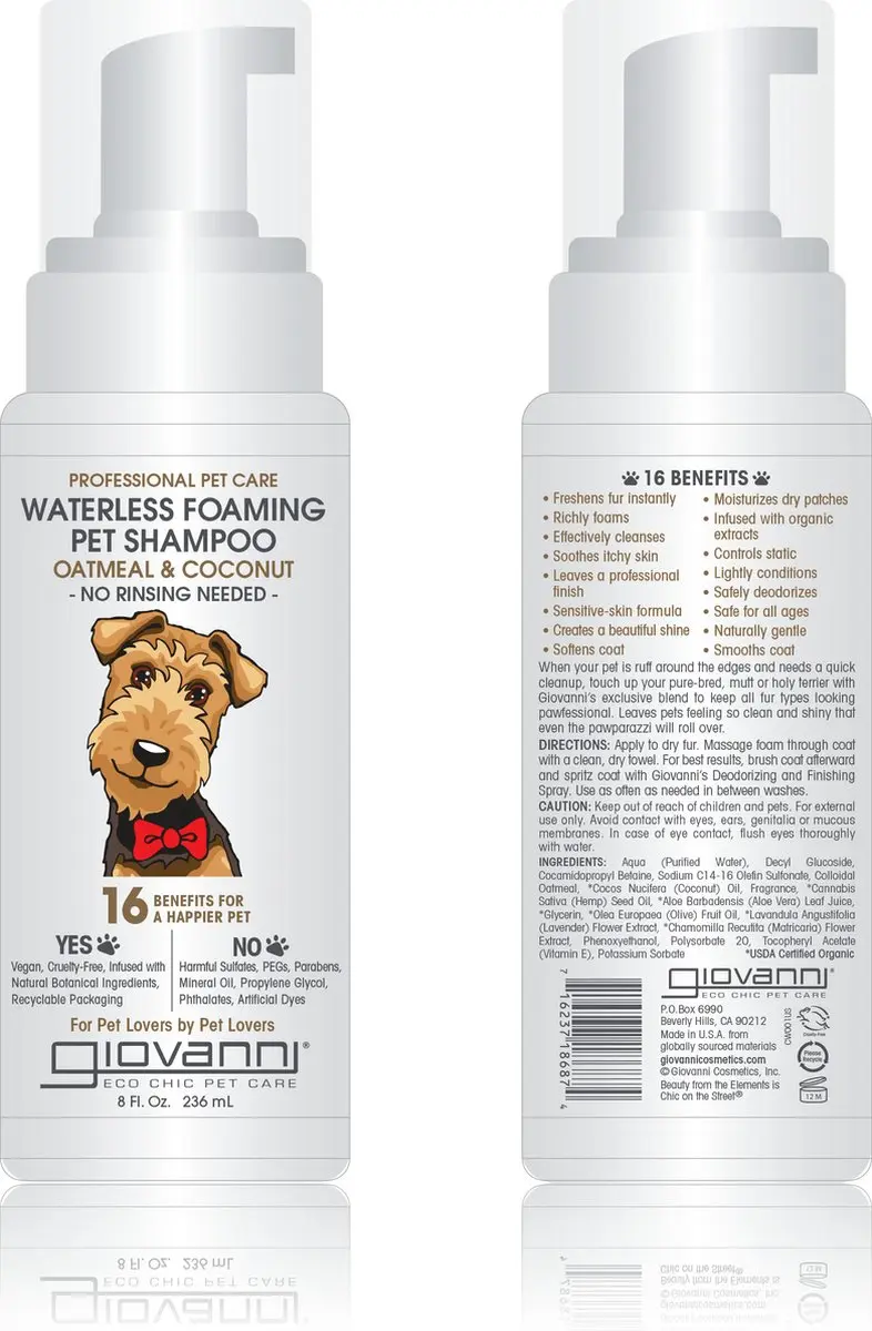 Giovanni Cosmetics Waterless Foaming Pet Shampoo 240ml