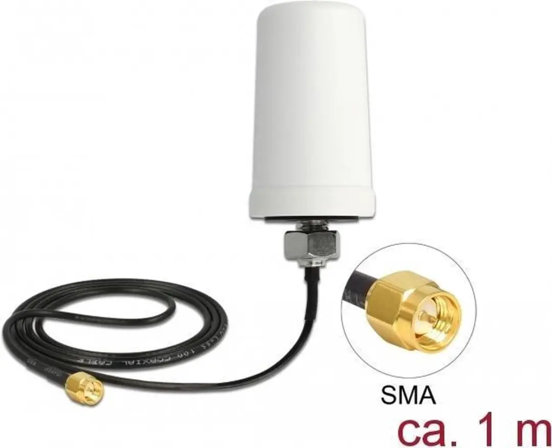 Delock Antenne LTE SMA 1,7-2,0dBi 1m - Omnidirectioneel Wit