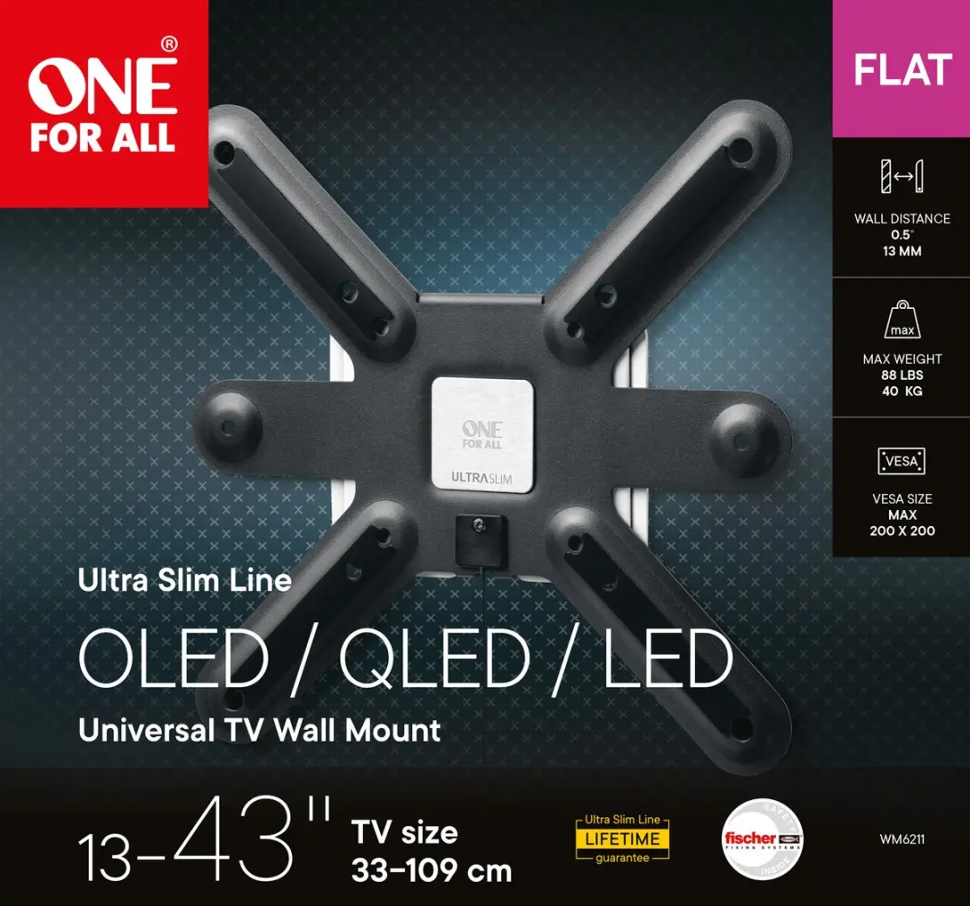 One For All WM6211 Flat Ultra-Slim Wandbeugel - VESA 200mm - Wit