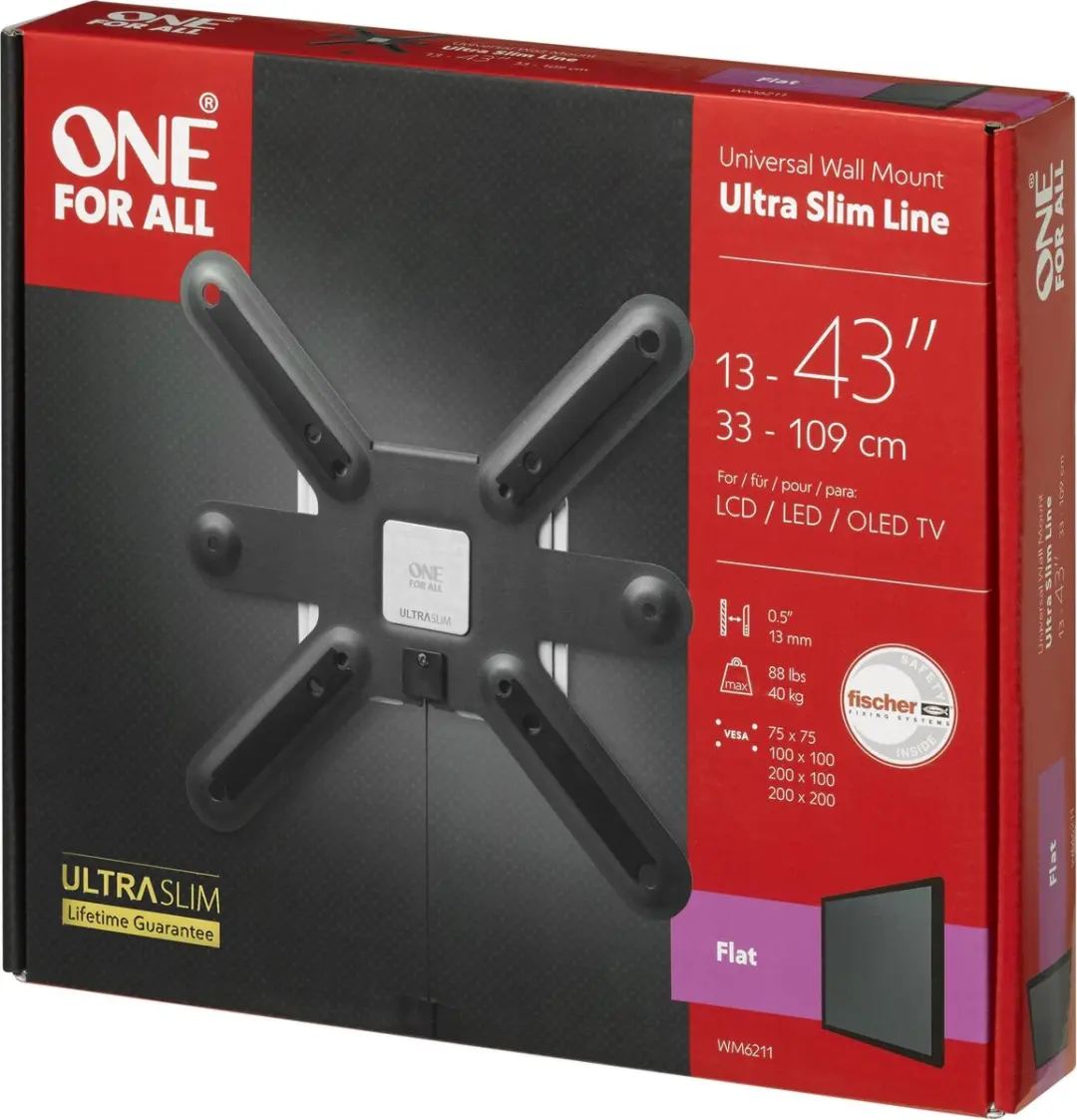 One For All WM6211 Flat Ultra-Slim Wandbeugel - VESA 200mm - Wit