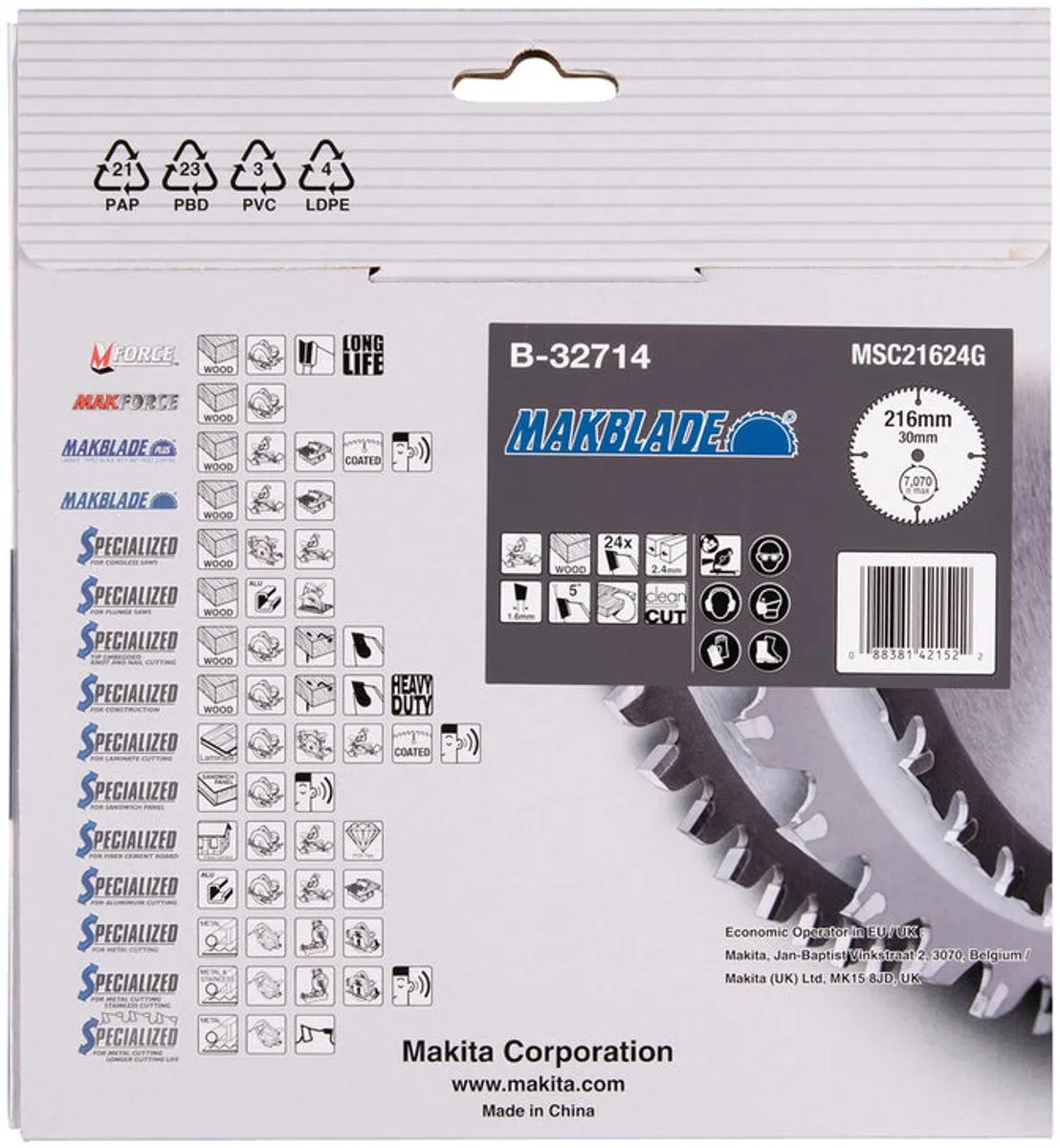Makita B-32714 Afkortzaagblad Hout 216x30x2,1mm - 24 Tanden