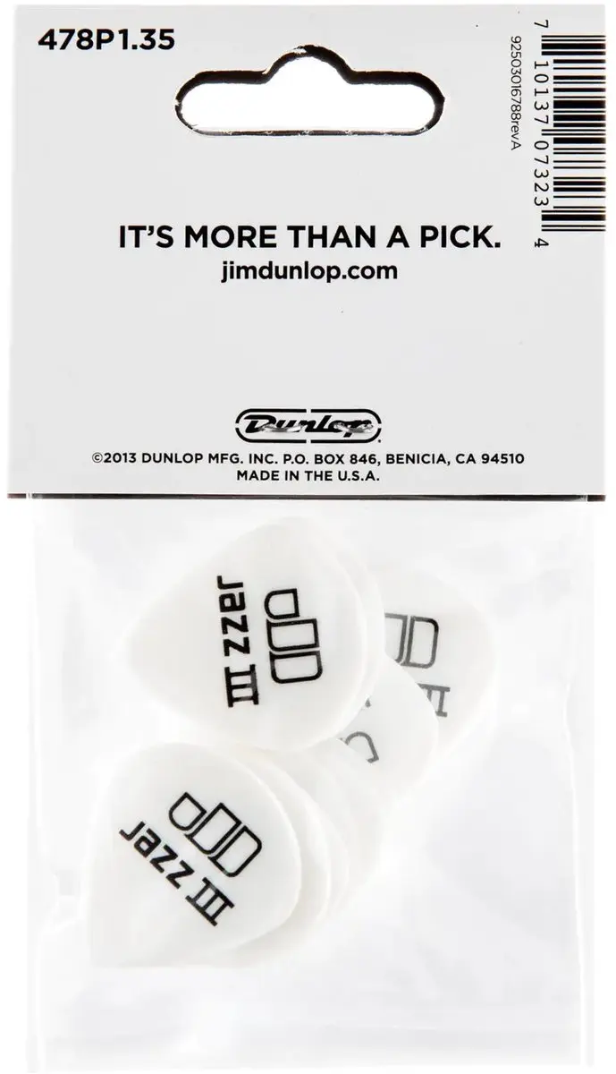 Dunlop Tortex White Jazz III Plectrums 12 Stuks